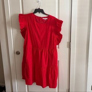 English Factory Red Ruffle Sleeve Dress
